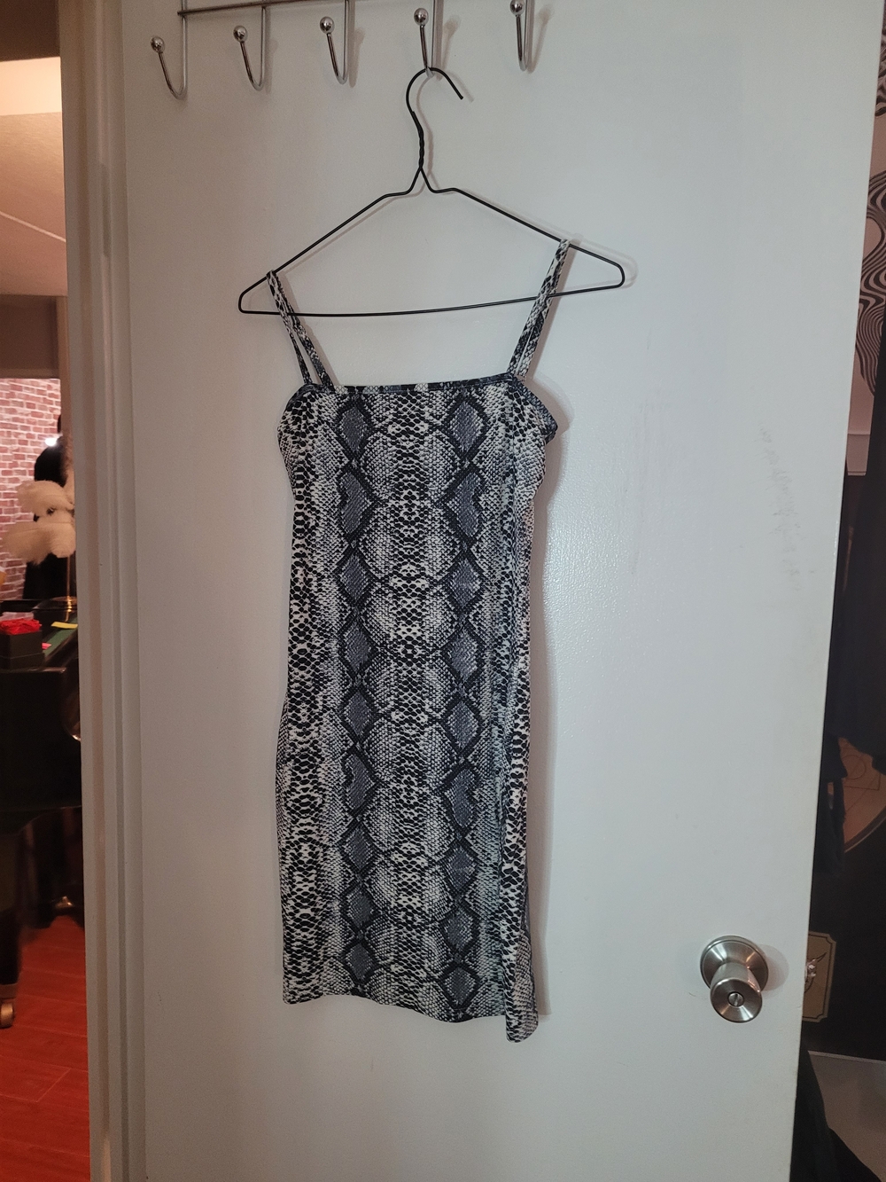 Snake Print Spaghetti Strap Dress - Black & White